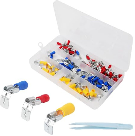 GZRXIOUS 80 stycken Piggyback kabelskor set med pincett, isolerade platta hylsor & presskontakter bil, kabelskor platt plugg set för bil motorcykel hushållsapparater, färg kabelsko 0,5–6 mm²