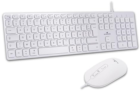 Bluestork - Ensemble Clavier Souris Mac Filaire Blanc - Clavier Apple AZERTY FR Silencieux & Souris 2400 DPI - Design Ultra-Slim - Touches Ciseaux - USB-A & USB-C - pour Tout Claviers Mac & Ipad