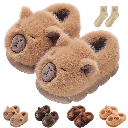 Generisch Zapatillas de estar por casa de Capybara, zapatillas de peluche esponjosas de animales, pantuflas cálidas de invierno para niños y adultos, 38/39 EU