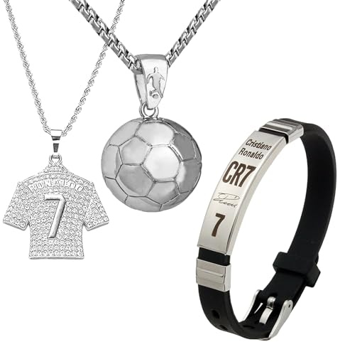 TENGWA 3 stycken fotbollskedjor armband pojkar kedjelängd 51 cm kedjor för pojkar handledsomkrets 22,5 cm silver justerbar present för pojkar fotbollsfans hänge eller födelsedag