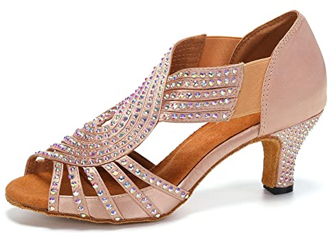 HIPPOSEUS Zapatos de Baile Latino Mujer Nude Brillantes Pedrería Tacon 6 cm para Salsa y Bachata L396,38 EU