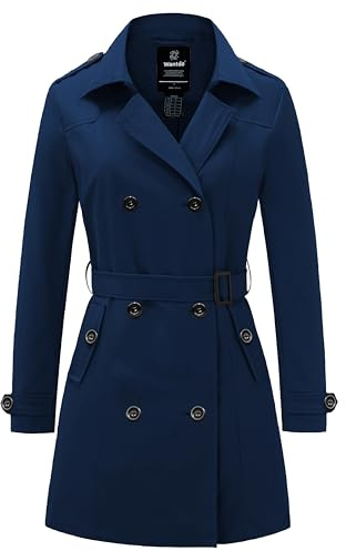 Wantdo Trench Media Lunghezza Trench Doppio Petto a Vento Cappotto con Bottoni Antivento Cappotto Casual Lungo Autunnale Donna Marina M