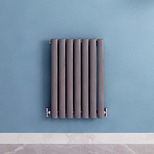 Acezanble∣Anthracite Radiators Single Oval Column Panel Horizontal 600mm Wide Low Radiator Centre Heating for Bathroom Kitchen Living Room Small Large Average