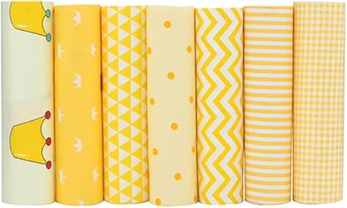 CraftsFabrics 7pcs/Lot (16x20) Printed 100% Cotton Fat Quarters Fabric Bundles for Quilting, Scrapbooking, Arts & Crafts, DIY Projects, Collage | Yellow Fabric, Quilting Fabric, Material for Sewing