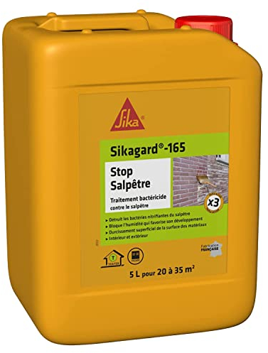 SIKA - Traitement bactéricide contre le salpêtre - Sikagard 165 Stop Salpêtre - Int/Ext - Multisupports - Bloque l'humidité - Prêt à l'empoi - Blanc laiteux - 5L