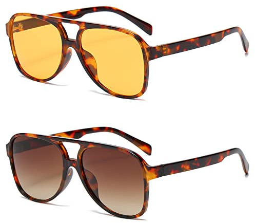 YAMEIZE Lunettes de Soleil Rectangulaires Rétro Vision Nocturnepour Femmes Hommes Lunettes de Protection UV400 Carrées à Double pont pour la Conduite