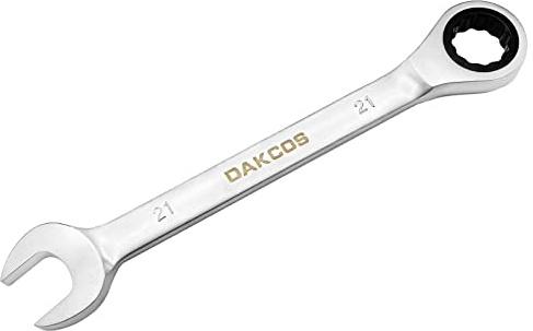 DAKCOS Kombi-Ratschenschlüssel 21mm - Metrischer Ratschenringmaulschlüssel aus CR-V mit mattierter Chromoberfläche