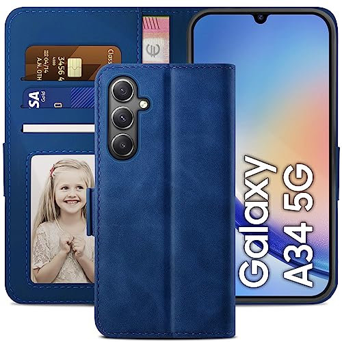 YATWIN Handyhülle Kompatibel mit Samsung Galaxy A34 5G Hülle, Klapphülle Samsung A34 Premium Leder Brieftasche Schutzhülle [Kartenfach] [Magnet] [Stand] Handytasche Case für Samsung A34, Blau