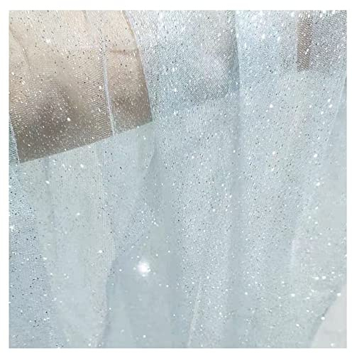 SHTGOI Glittrande tyg 1 m x 150 cm tylltyg metervara tyll spets tyg nät glitter garn tyll dekoration tyger för gör-det-själv handgjord bröllopsklänning fotografi bakgrund ljusblå