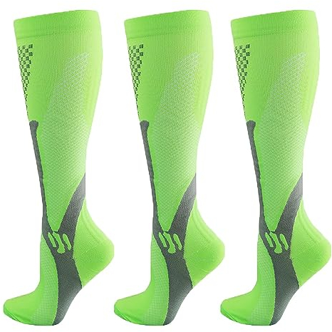 HIDRUO 3 Paar Minasamed KompressionsstrüMpfe Damen, Herren Stützstrümpfe Bunte Kompressionssocken für Jogging (Grün, XXL)