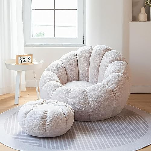 DTLEO Puff Cubierta puf Grande Sofá (SIN Relleno) Infantiles o Cojin de Suelo para Decoracion Habitacion Juvenil, Funda de Puff Salon Grande,Blanco