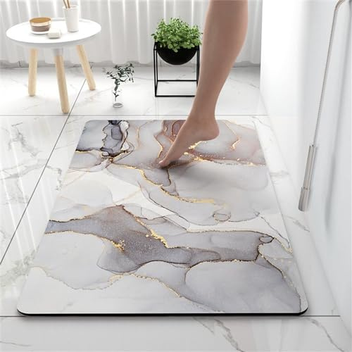 Hixingo Alfombra de Baño Antideslizante Súper Absorbente Patrón de Mármol Moderno Alfombrilla Baño Diatomáceas de Secado Rápido Lavable para Bañera, Ducha y Cuarto de Baño (40x60cm,Gris Claro)