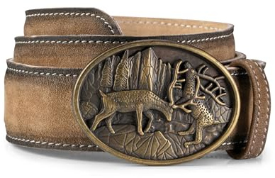 Schöneberger Trachten Couture Lorenz Ceinture traditionnelle en cuir pour homme avec boucle de cerf, marron, Bundweite 100 (50-52)