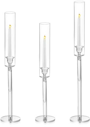 Lot de 3 bougeoirs coniques pour centre de table, bougeoirs en acrylique pour bougies coniques, bougeoirs transparents pour mariage, fête de Noël, événement, décoration de table à la maison