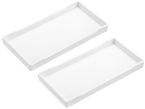 QUARKZMAN 2 Piezas Bandeja de Servicio Pequeña Blanca Mini Bandeja 4 x 8 Bandejas Rectangulares de Plástico Decorativas de Madera para Desayuno Cocina Baño