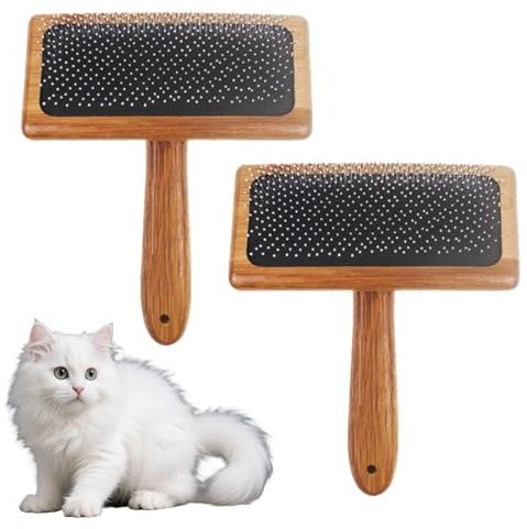 VZU 2PCS Wood Carding Brushes, Hand Wool Carders, Rug Tassel Brush, Carpet Needle Felting, Bamboo and Wood Air Cushion Pin Comb for Long-Haired Cats, Dogs, Pet Grooming