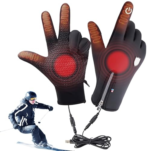 Oamger Gant Chauffant pour Femme et Homme, Gants Chauffants USB, Gants Chauffants d'hiver Écran Tactile, Gants Chauffants Moto, Gant de Travail Chauffant pour Randonnée, Ski, Randonnée (M)
