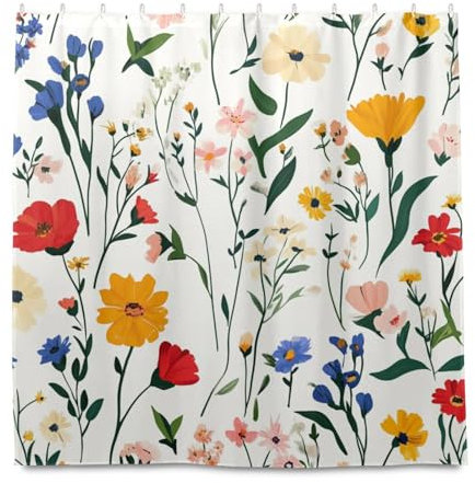 miaozhen Tende resistenti all'acqua per bagno con gancio fiori colorati pianta primavera tessuto poliestere lavabile standard tenda da doccia fodera per vasca da bagno doccia cortina para ba?o