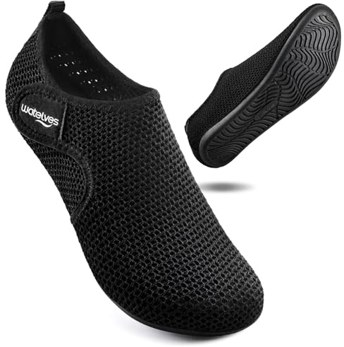 WateLves Wasserschuhe Badeschuhe Schwimmschuhe Aquaschuhe Herren Damen Pool Sandstrand Tauchen Surfen Schnelltrocknend Unisex(Schwarz 39)