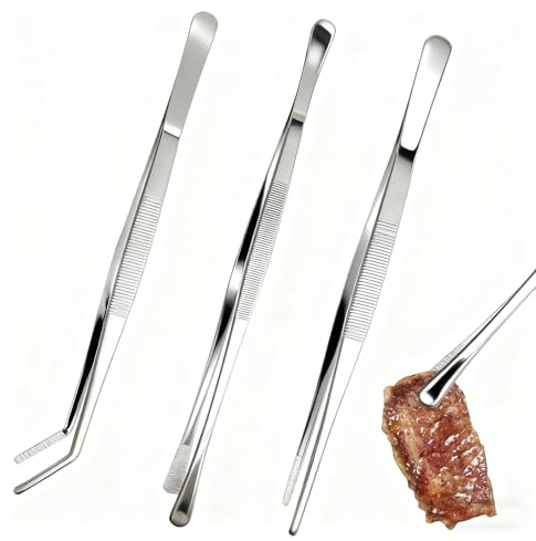 BORISCA 3 Stück Kochpinzette Edelstahl Lang 30cm, Lange Pinzette, 3 Verschiedene Grillzange, Feine Küchenpinzette für Grillen, Meeresfrüchte, Reparatur und Service Geeignet Sind