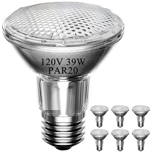 MISDOOD Par20 120V 39W Halogen Flood Light Bulb, PAR20 Light Bulb, Dimmable, E26 Base, 2700K Warm White, 3000 Hours for Indoor Range Hood, Track Oven, Ceiling Can Lamp（6Pack）