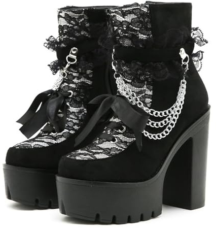 KVWSXD Botas de Tobillo con Plataforma para Mujer Tacón Grueso y Cuña Estilo Elegante Gótico Punk con Detalles de Cadena