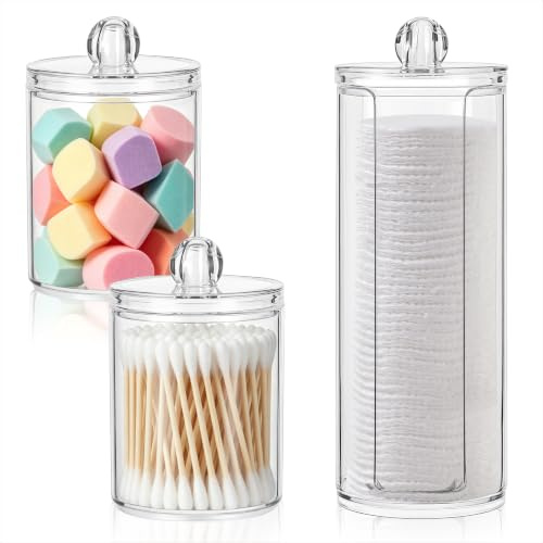 Organizador de Almohadillas de Maquillaje 3 Piezas Transparente Caja Contenedor Dispensador de Almohadillas con Tapas para Discos Bola de Algodón Qtips Cosmeticos Baño