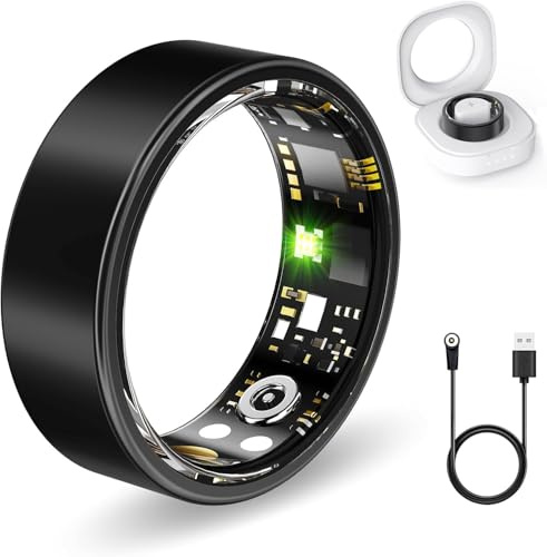 Smart Rings for Women Men, Fitness Ring with Heart Rate, Blood Oxygen, HRV, Stress, Sleep Tracker, Step Tracker, No Subscription Fee, lP68 Waterproof Smart Ring for iPhone & Android (Black 10#)