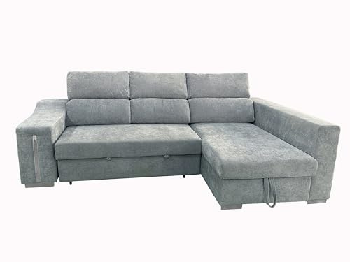 Mobelcenter, Sofá Chaiselongue Cama Carla VF Derecha con Arcón y Taburetes, Tapizado Color Gris, Medidas: Alto: 100 cm.x Ancho: 257 cm x Fondo: 87 cm y 147 cm en el Chaiselongue (1662)