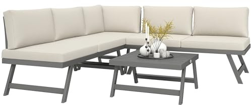 Outsunny Salon de Jardin Extérieur d'angle et Convertible 4 Pièces Beige