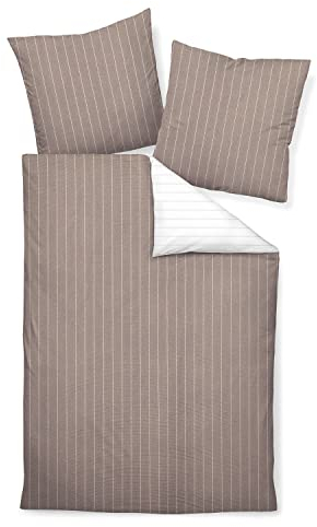 Janine Mako Soft Seersucker Bettwäsche 2 teilig Bettbezug 135 x 200 cm Kopfkissenbezug 80 x 80 cm Tango 20020-07 taupe