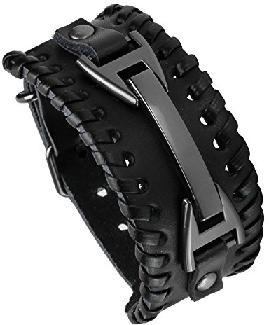 MILAKOO Bracciale di pelle a fascia larga con borchie metalliche unisex nero con borchie di metallo in stile motociclista punk rock largo cinturino fascia regolabile e Lega brown Metal