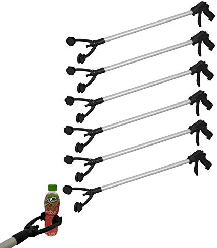 6 Greifzangen | Müllgreifer | Armverlängerung | Greifhilfe für Senioren | Aluminium | Kunststoff | 88cm | schwarz/silber