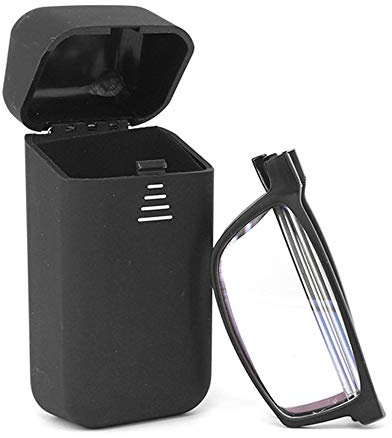 KoKoBin Pieghevole Anti Luce Blu Occhiali da Lettura Per uomo e donna con fionda specchio telescopico gambe con una scatola portatile Per viaggiare (nero, 2.0)