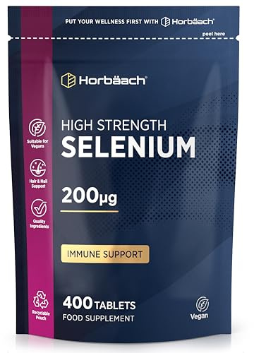 Selenium Supplement 200mcg | 400 Days Supply (Yeast-Free) | High Strength L-Selenomethionine | 400 Tablets | Vegan & Vegetarian | by Horbaach