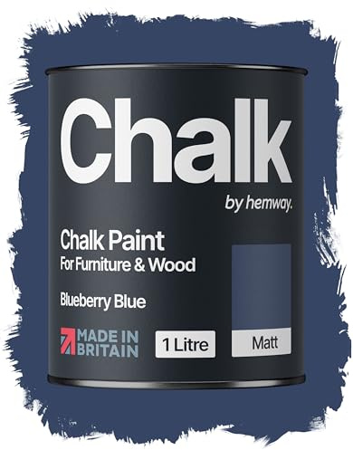 Hemway Chalk Paint Blueberry Blue 1L, Furniture Paint, Matt Finish Shabby Chic, Chalk Furniture & Walls, Quick Dry & 1 Coat