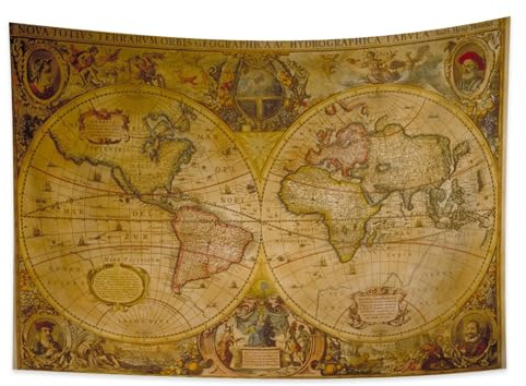 YONGFOTO Arazzo Mappa del Mondo Vintage mappa del tesoro Classica Antica del Vecchio Mondo da Parete Poster Ritratti Famosi Occidente Coperta Terra per Camera da Letto, 150x100cm