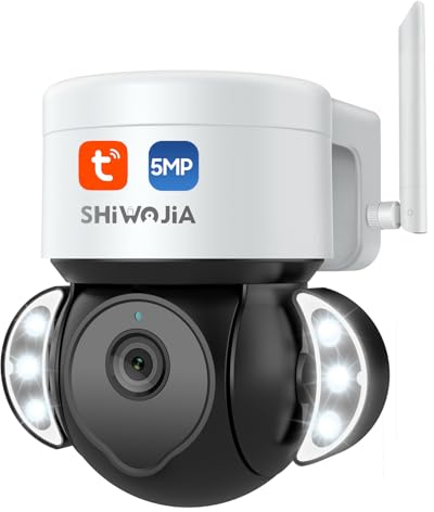 SHIWOJIA Camera Surveillance Exterieur WiFi 5MP Tuya, Caméra Extérieure WiFi Smart Life, Détection de Mouvement, Audio Bidirectionnel, Etanche IP66 Vision Nocturne Couleur
