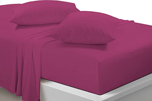 Extra Deep 40cm Fitted Sheets Easy Care Polycotton Cotton Rich Deep Fitted Bed Sheets (Fuchsia, Super King)