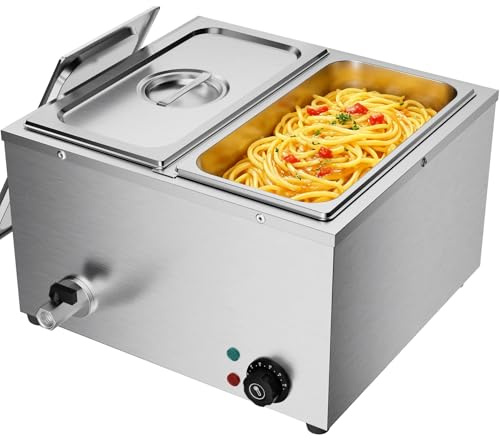 Scaldavivande professionale bagnomaria elettrico per buffet in acciaio inossidabile con 2 vassoi