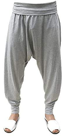 SAVARI | Pantalones Harem | Modelo Relax | Primavera y Otoño | con Bolsillos | Tiro Bajo | Cintura y Piernas Anchas | Pantalón para Casa, Yoga, Pilates y Fitness | Mujer y Hombre | Gris | Talla XL