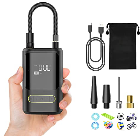 EVARYOO 6000mAh Mini Pompe à Air Électrique,Compresseur à Air Portatif Gonfleur Pneus sans Fil 150PSI avec écran LCD Numérique,Pompe à air Rechargeable pour Voiture, Vélo, Moto, Scoote, Balle