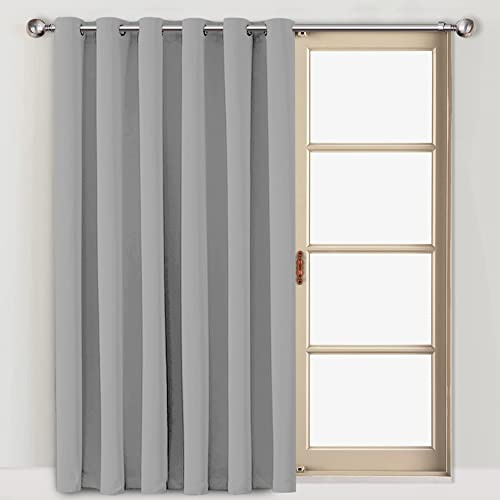 Hafaa Eyelet Blackout Curtain 66 x 84 Inch Thermal Insulated Ring Top Curtains for Living Room Noise Reduction Single Panel Curtain with Tieback – Light Grey