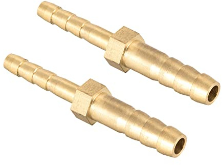 QUARKZMAN Raccordi in Ottone 6mm a 4mm Dia Raccordo Dritto Barb Tubo Flessibile Riduttore Dritto Connettore Adattatore per Tubo Flessibile Collegamento Giardino [2 Pezzi, Tono Oro]