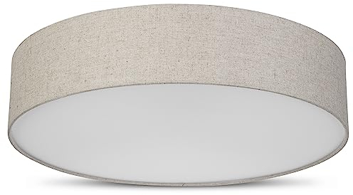 REV Deckenlampe - LED Deckenleuchte rund 50cm mit Stoff-Lampenschirm im Vintage-Look – ideal für Schlafzimmer & Wohnzimmer, taupe