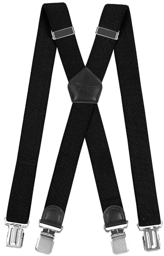Cokaca Bretelles Homme Extra Larges en Forme X avec 4 Clips, Réglables pour Homme et Femme, Adaptées aux Grandes Tailles (Noir)