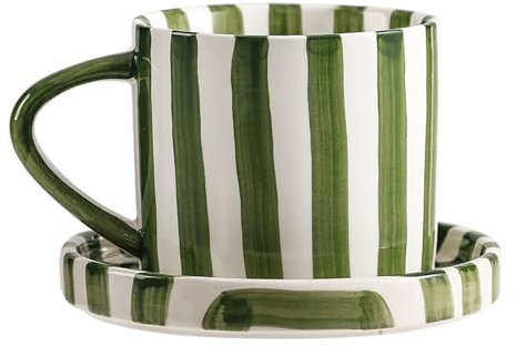 CACXKEP 8 Oz Coffee Mug Large Espresso Cups With Saucer Ceramic Coffee Mugs Porcelain Coffee Cup With Saucer Hand-Painted Striped Art Cup And Saucer,C