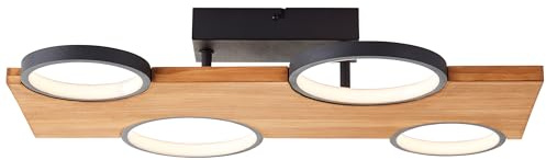 Brilliant Lampe Cheesy LED Deckenleuchte 55x35cm matt schwarz/holz Metall/Holz braun 28 W LED integriert