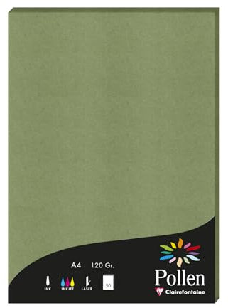Clairefontaine 4271C - Packung mit 50 Blatt Briefpapier Pollen DIN A4 21x29,7 cm, 120g/m2, ideal für Ihre Einladungen und Korrespondenz, Salbei, 1 Pack