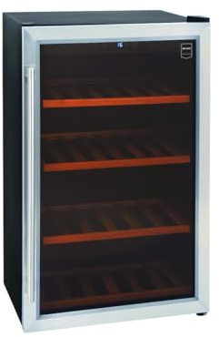 METRO Professional Vinoteca GWC3040, Acero inoxidable/vidrio, 4 Estantes de Madera, Termostato digital, para 48 Botellas de vino, negro/plateado